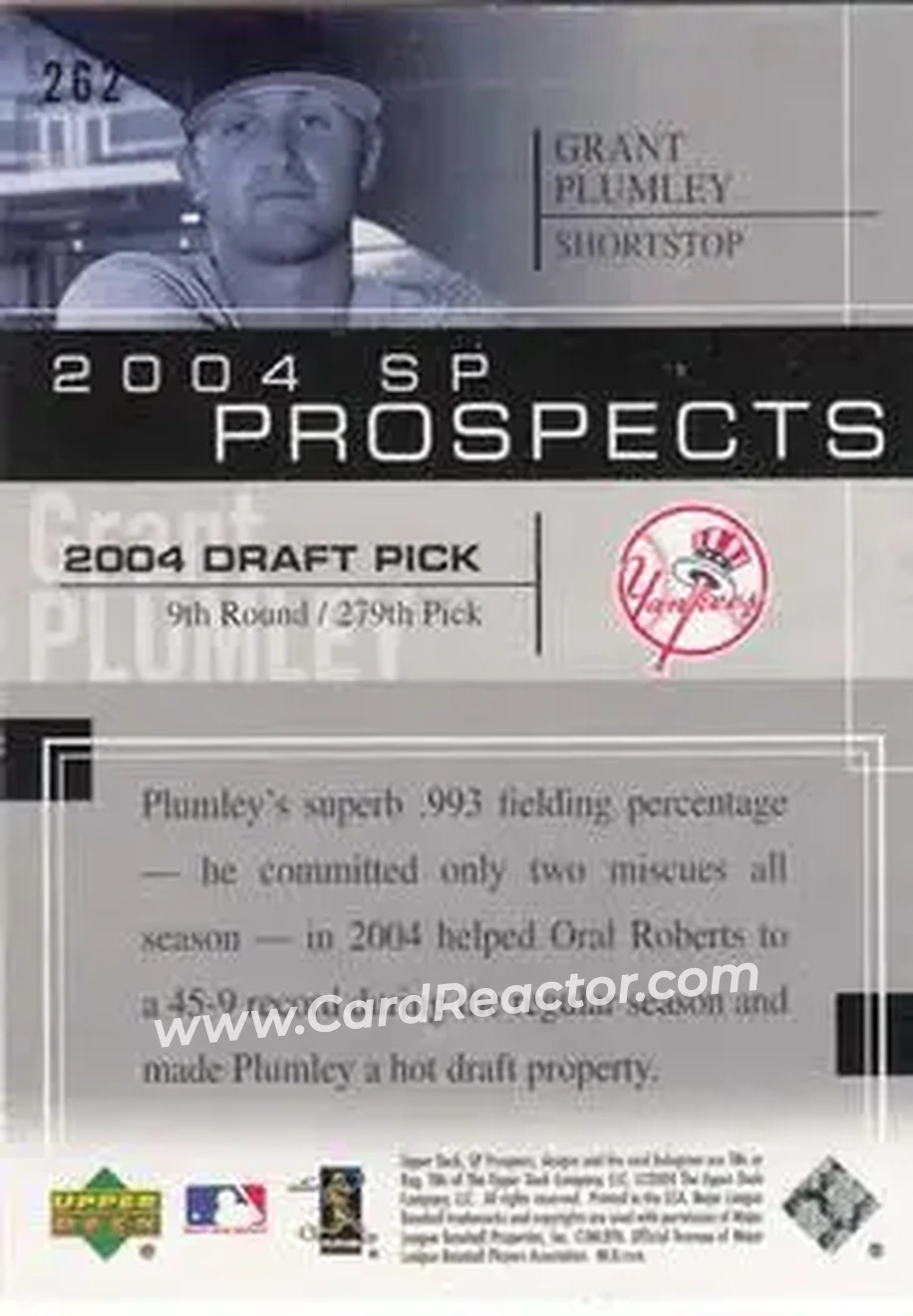 2004 SP Prospects #262 - Grant Plumley - New York Yankees - Back
