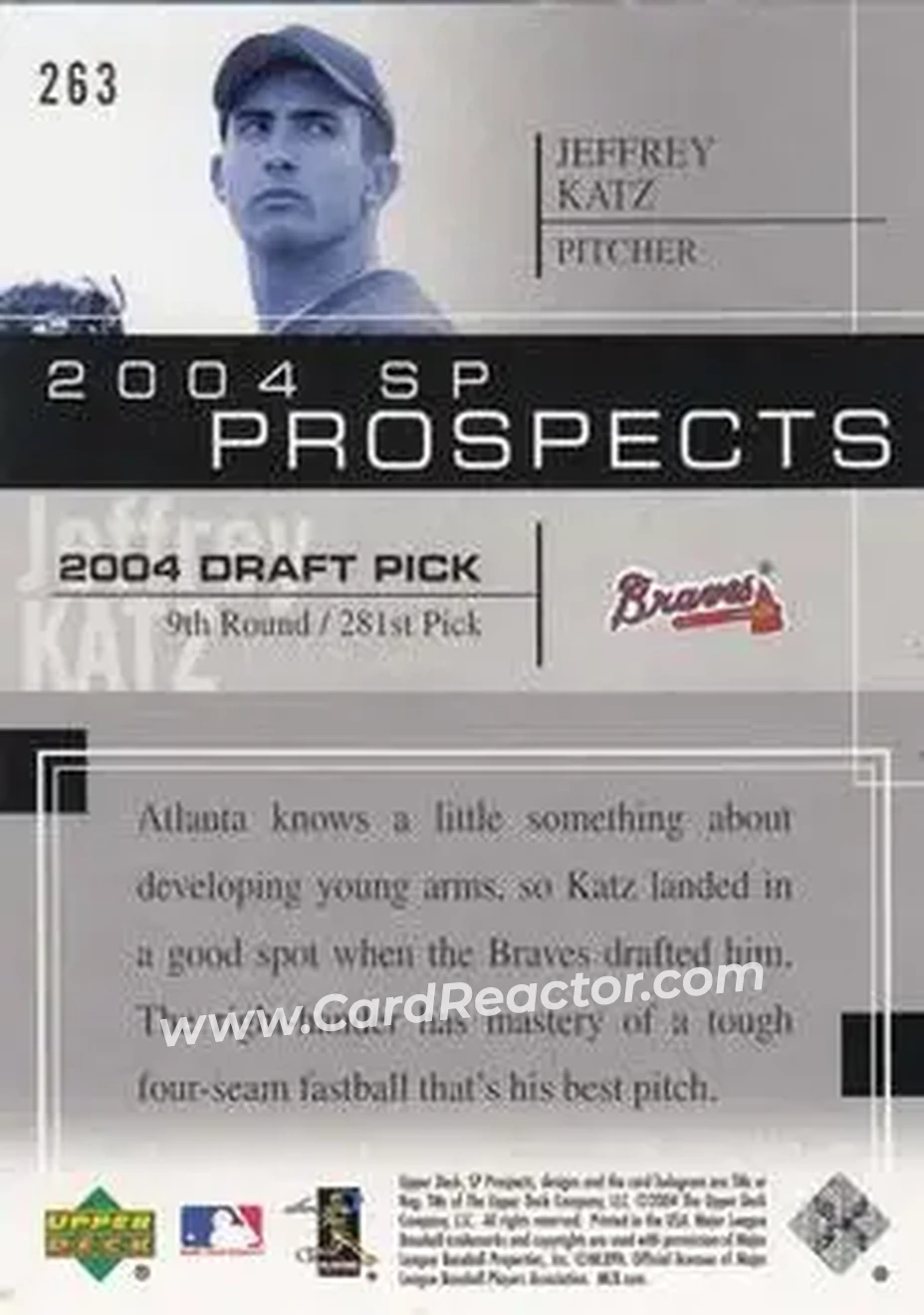 2004 SP Prospects #263 - Jeffrey Katz - Atlanta Braves - Back 2004 SP Prospects #263 - Jeffrey Katz - Atlanta Braves - Back