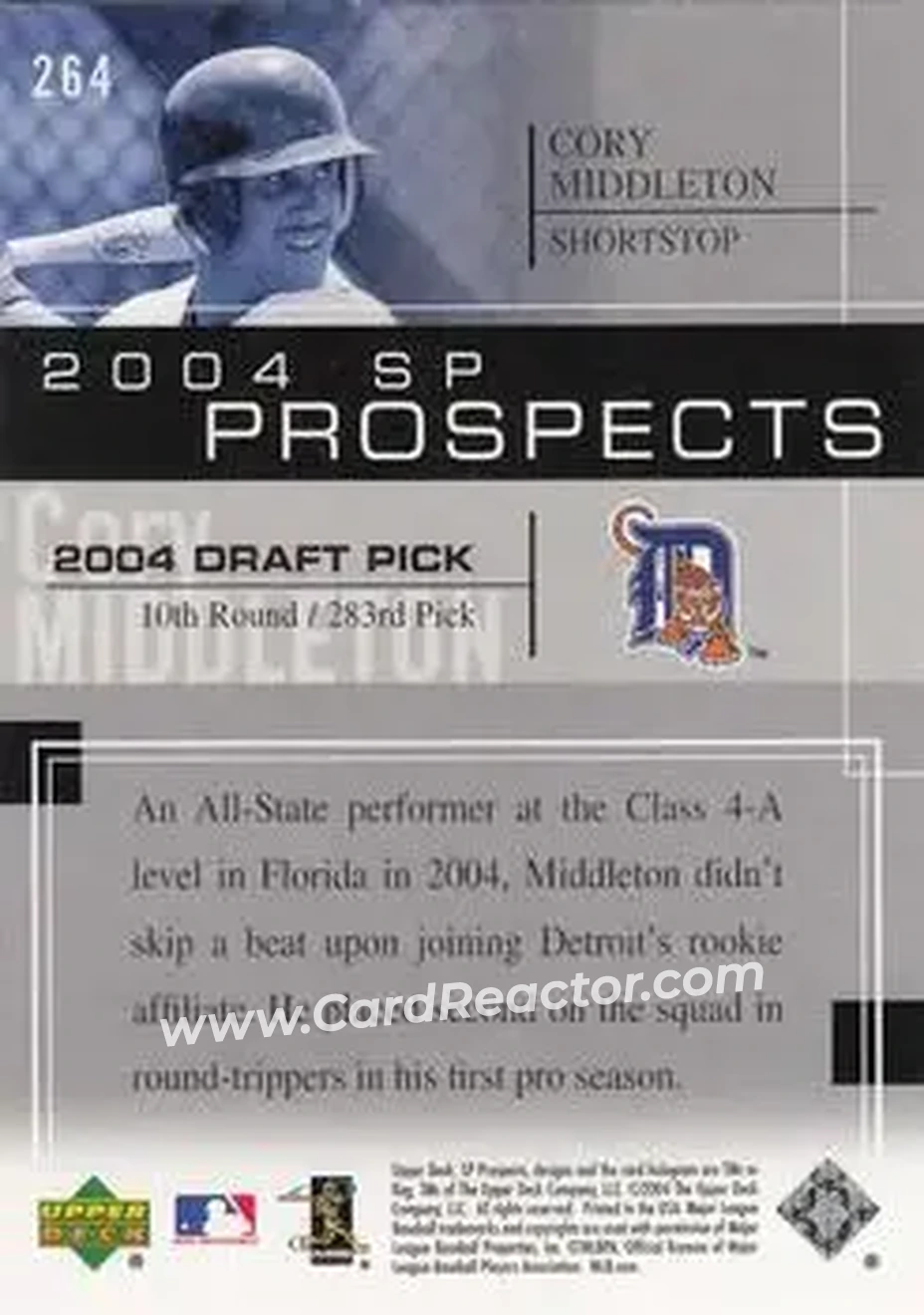 2004 SP Prospects #264 - Cory Middleton - Detroit Tigers - Back