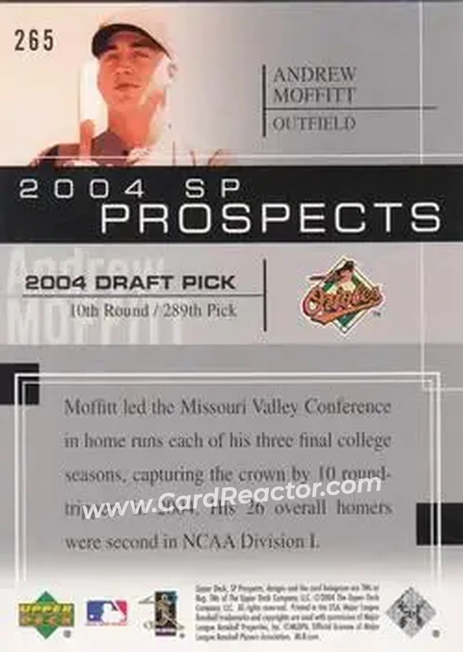 2004 SP Prospects #265 - Andrew Moffitt - Baltimore Orioles - Back
