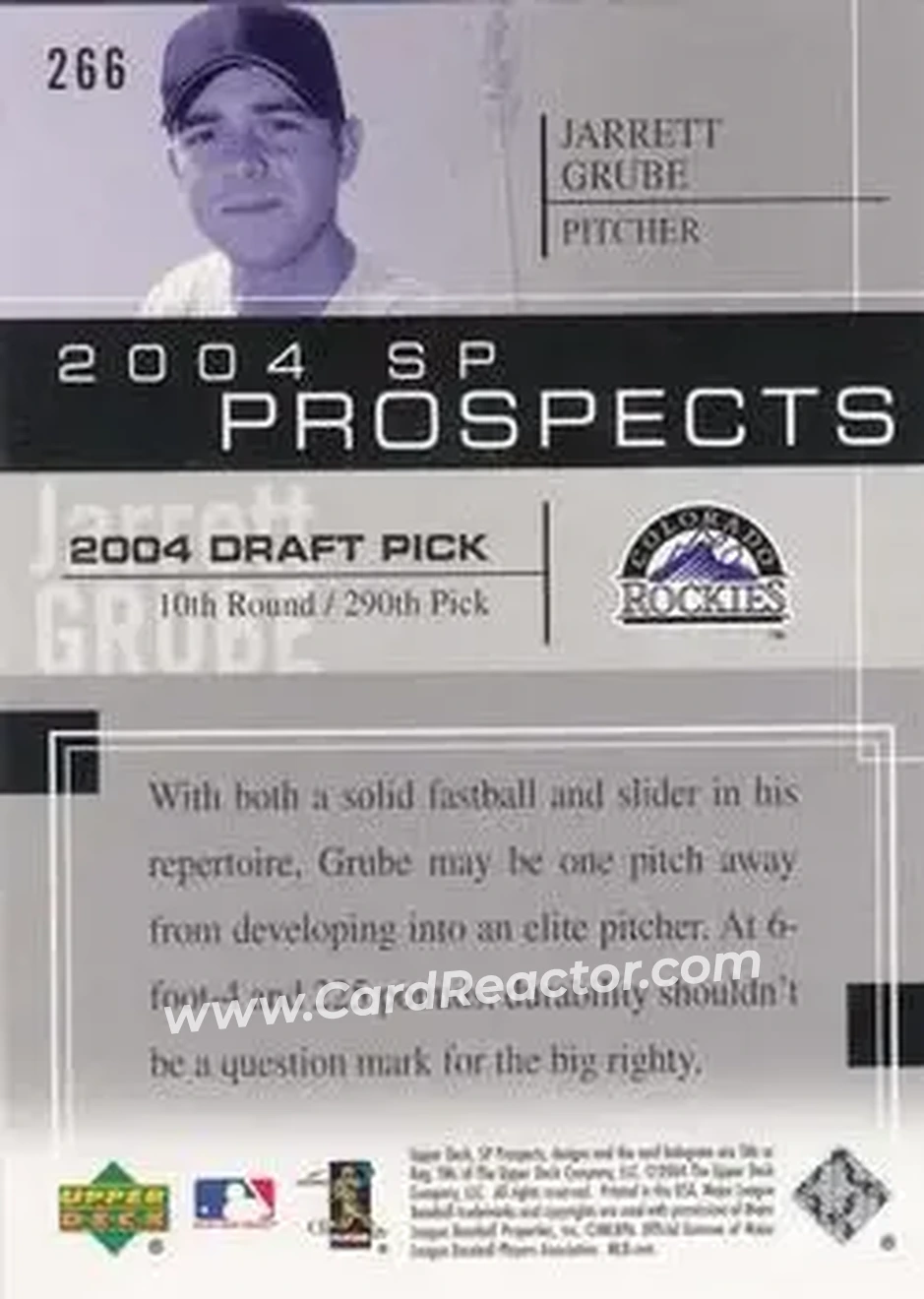 2004 SP Prospects #266 - Jarrett Grube - Colorado Rockies - Back