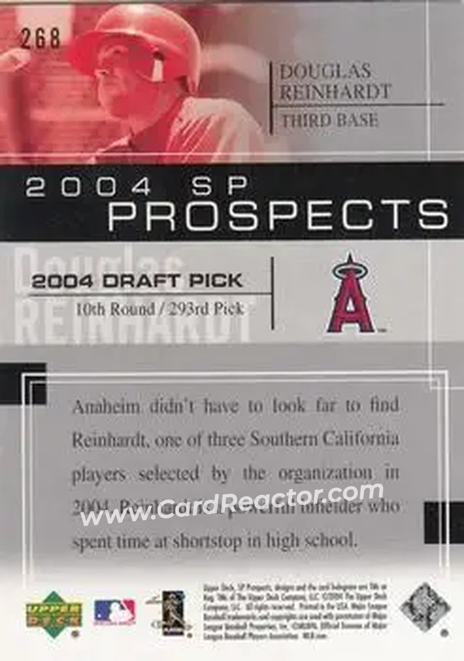 2004 SP Prospects #268 - Douglas Reinhardt - Anaheim Angels - Back