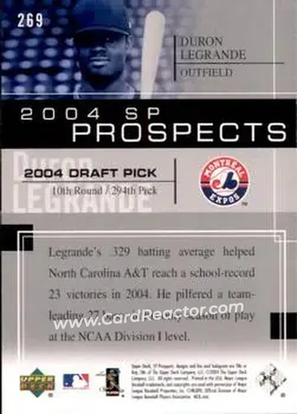 2004 SP Prospects #269 - Duron Legrande - Montreal Expos - Back 2004 SP Prospects #269 - Duron Legrande - Montreal Expos - Back