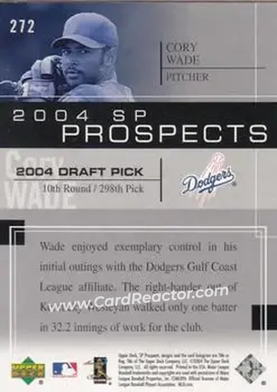 2004 SP Prospects #272 - Cory Wade - Los Angeles Dodgers - Back