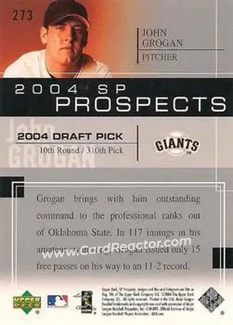 2004 SP Prospects #273 - John Grogan - San Francisco Giants - Back