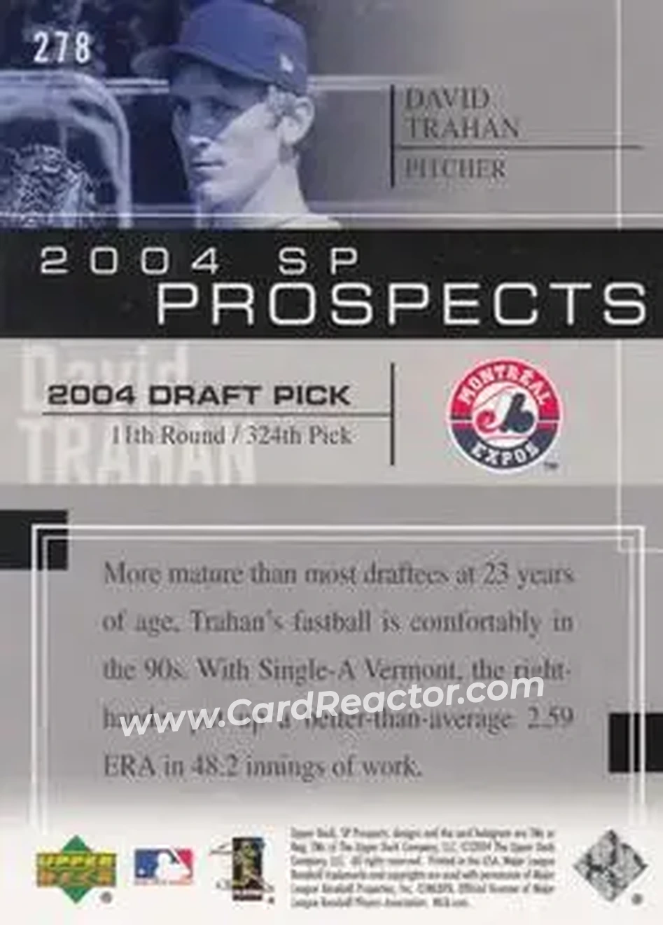 2004 SP Prospects #278 - David Trahan - Montreal Expos - Back