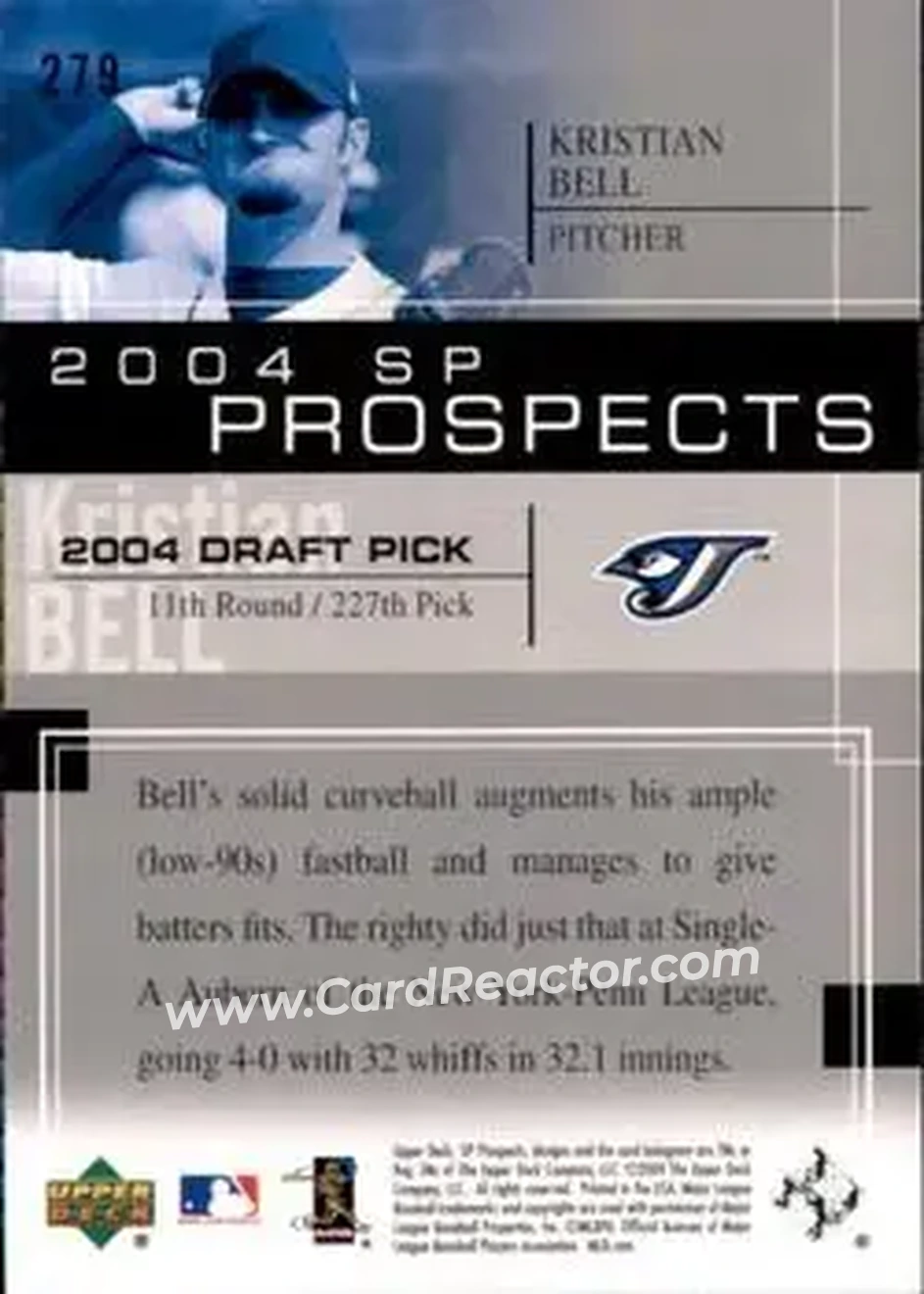 2004 SP Prospects #279 - Kristian Bell - Toronto Blue Jays - Back
