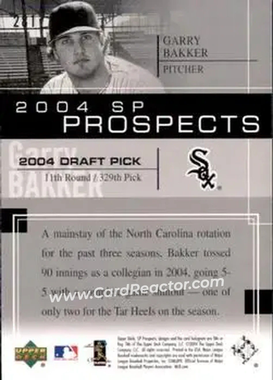 2004 SP Prospects #281 - Garry Bakker - Chicago White Sox - Back