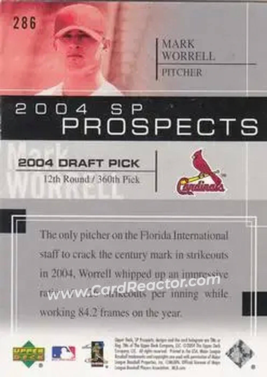 2004 SP Prospects #286 - Mark Worrell - St. Louis Cardinals - Back