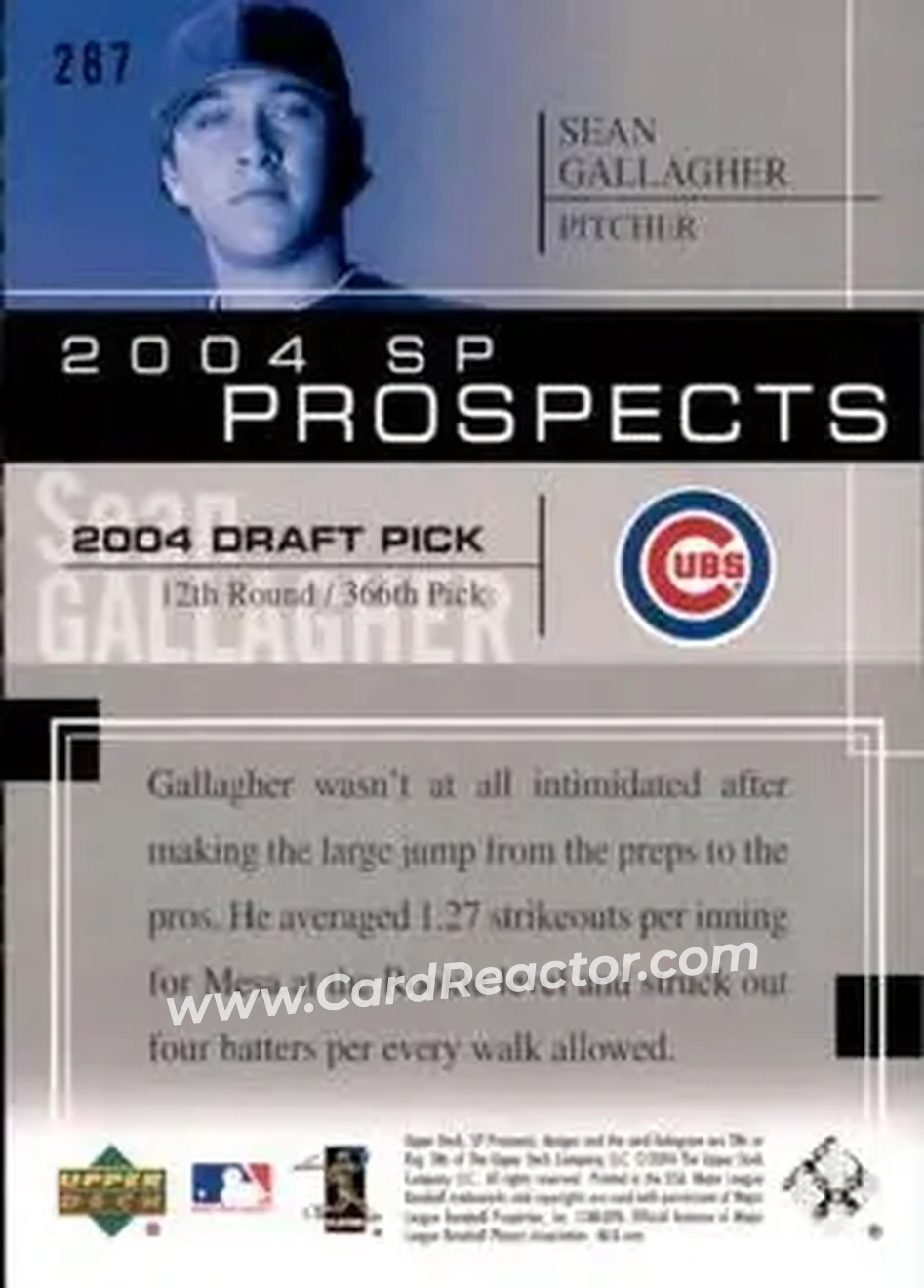 2004 SP Prospects #287 - Sean Gallagher - Chicago Cubs - Back