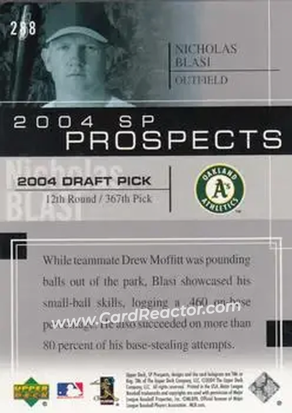2004 SP Prospects #288 - Nicholas Blasi - Oakland Athletics - Back
