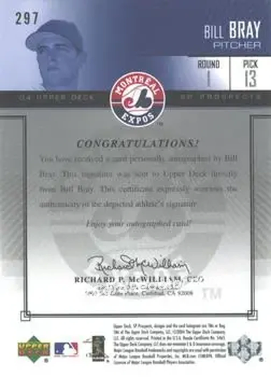 2004 SP Prospects #297 - Bill Bray - Montreal Expos - Back
