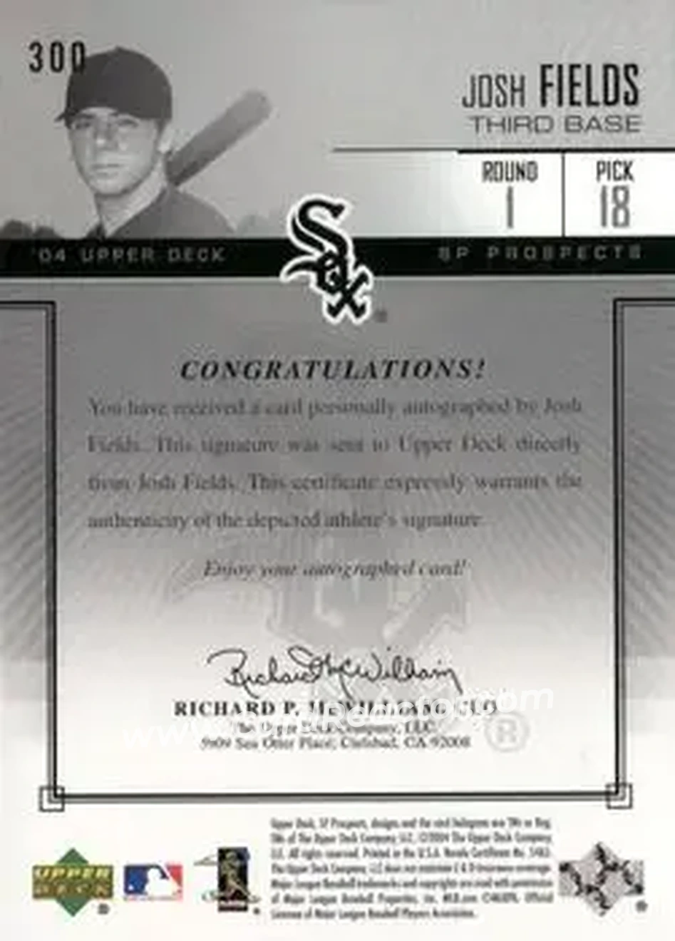 2004 SP Prospects #300 - Josh Fields - Chicago White Sox - Back