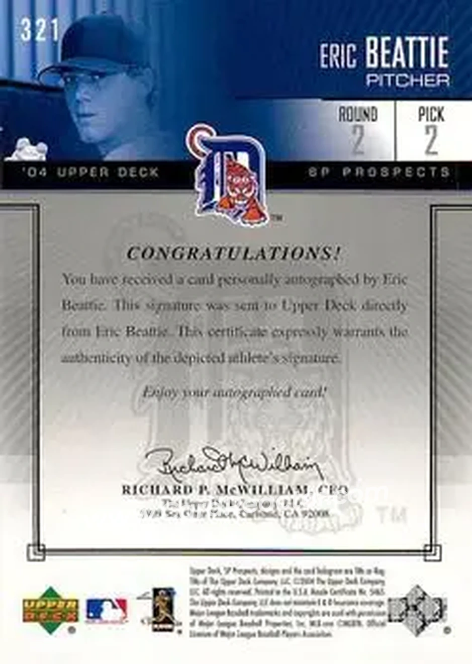 2004 SP Prospects #321 - Eric Beattie - Detroit Tigers - Back