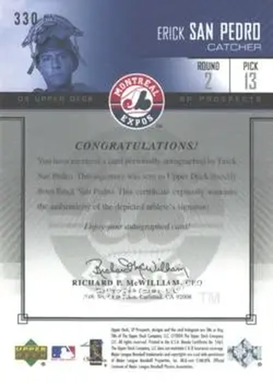 2004 SP Prospects #330 - Erick San Pedro - Montreal Expos - Back 2004 SP Prospects #330 - Erick San Pedro - Montreal Expos - Back