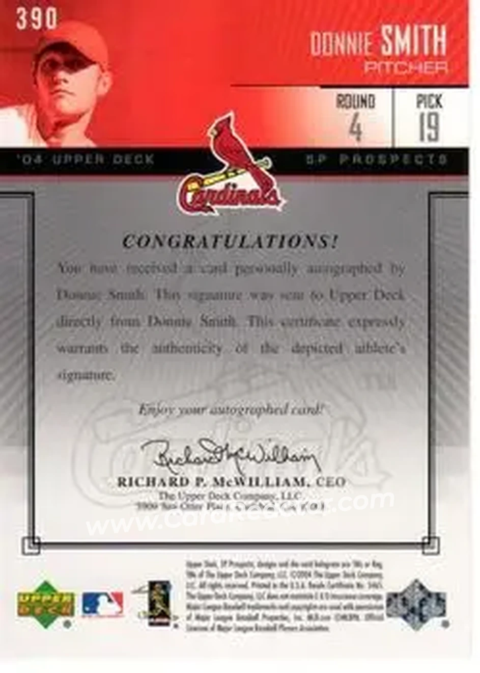 2004 SP Prospects #390 - Donnie Smith - St. Louis Cardinals - Back
