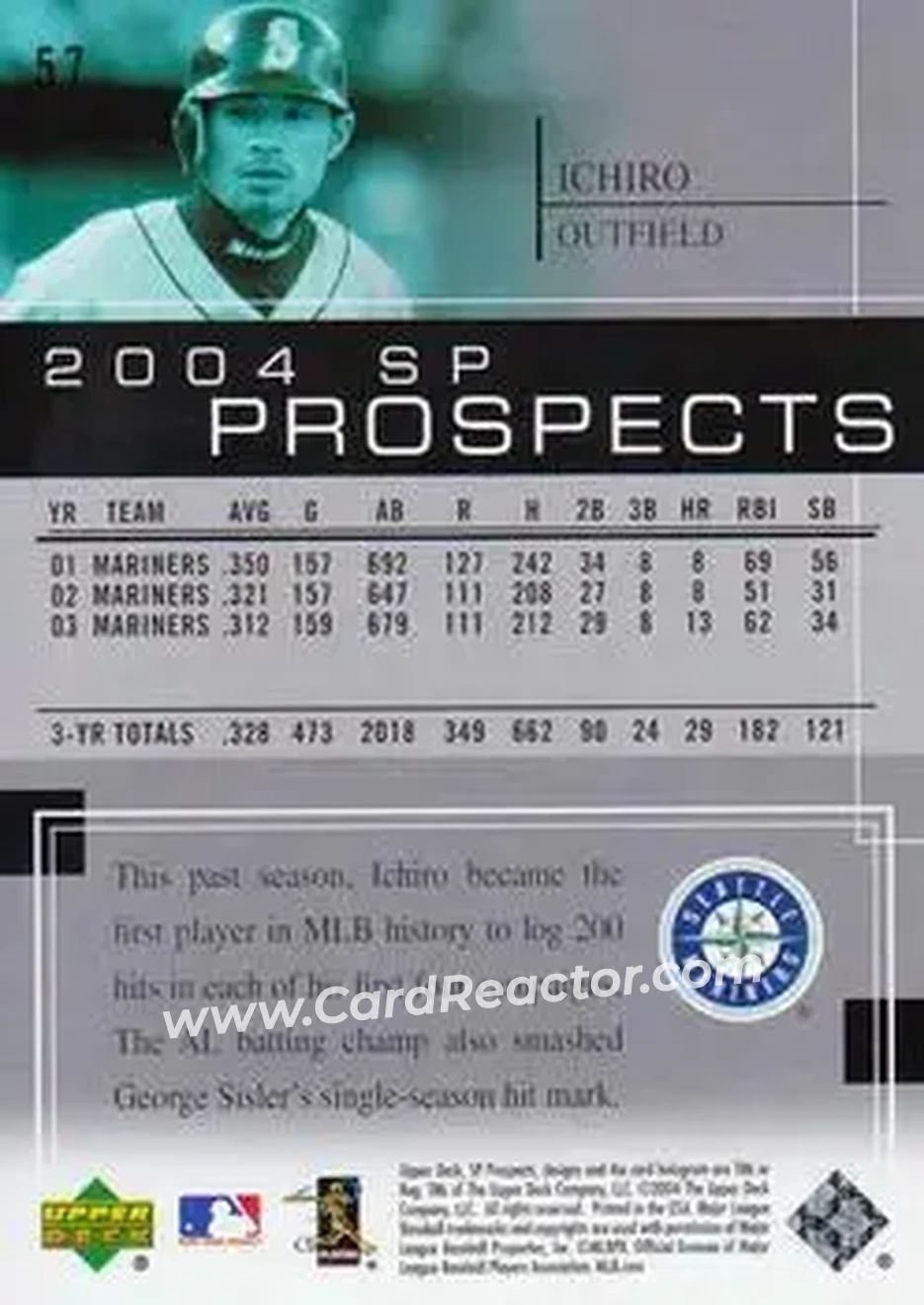 2004 SP Prospects #57 - Ichiro - Seattle Mariners - Back