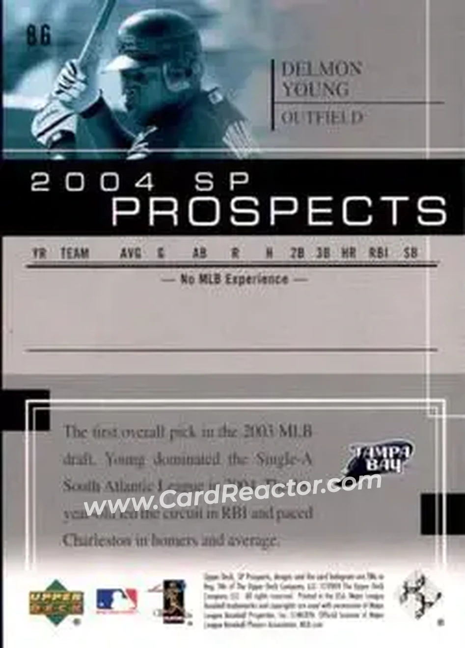 2004 SP Prospects #86 - Delmon Young - Tampa Bay Devil Rays - Back 2004 SP Prospects #86 - Delmon Young - Tampa Bay Devil Rays - Back