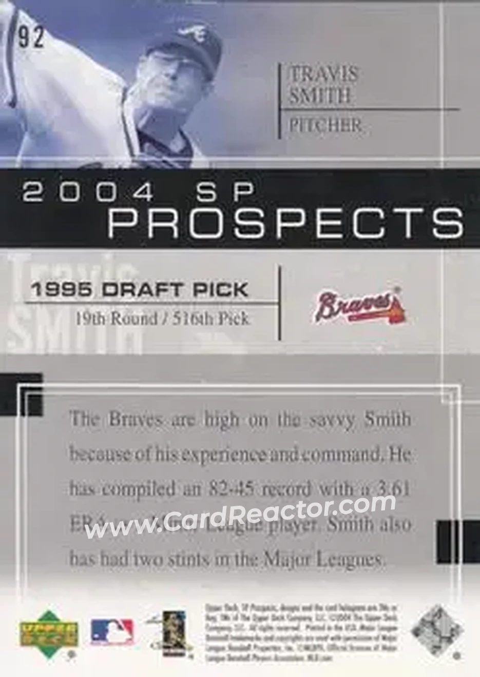 2004 SP Prospects #92 - Travis Smith - Atlanta Braves - Back