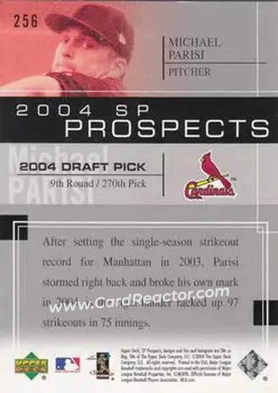 2004 SP Prospects #256 - Mike Parisi - St. Louis Cardinals - Back