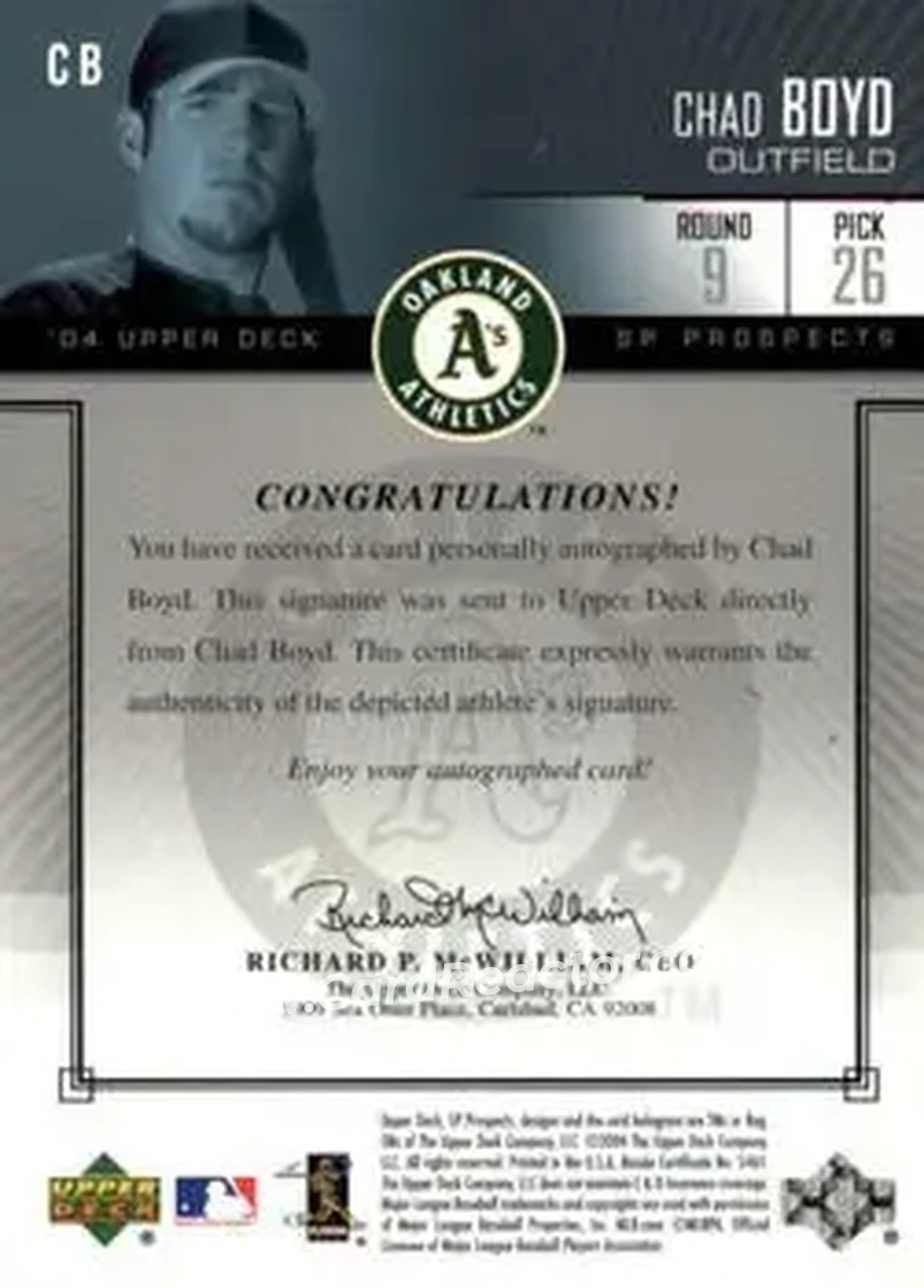 2004 SP Prospects - Autograph Bonus #CB - Chad Boyd - Oakland Athletics - Back