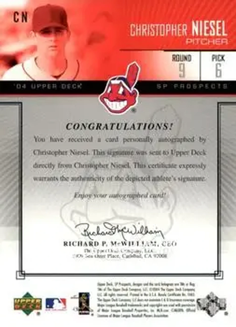 2004 SP Prospects - Autograph Bonus #CN - Christopher Niesel - Cleveland Indians - Back