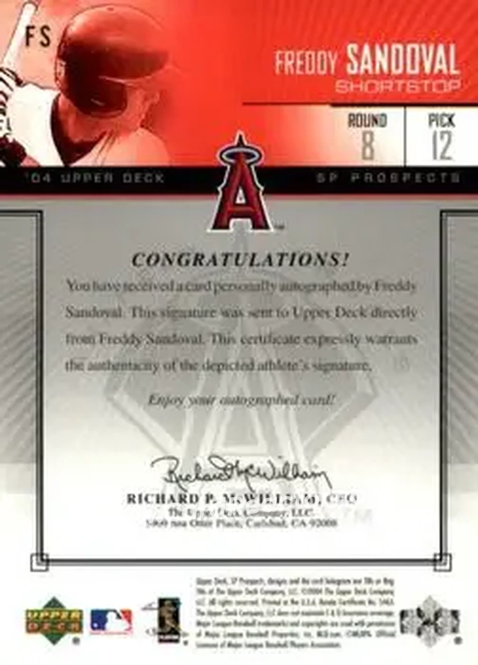 2004 SP Prospects - Autograph Bonus #FS - Freddy Sandoval - Anaheim Angels - Back