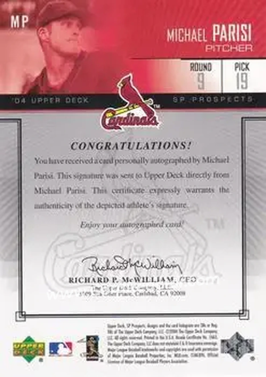 2004 SP Prospects - Autograph Bonus #MP - Mike Parisi - St. Louis Cardinals - Back