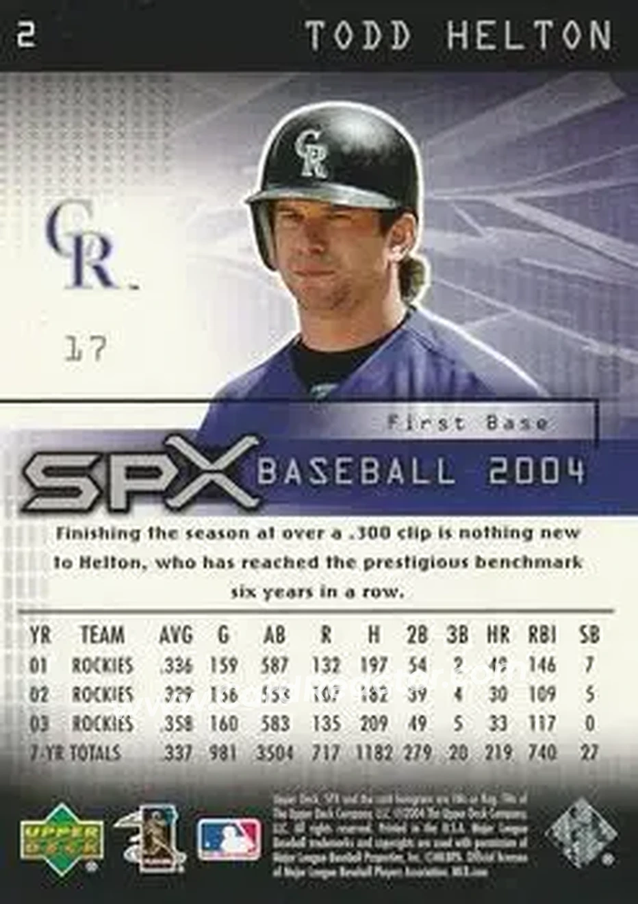 2004 SPx #2 - Todd Helton - Colorado Rockies - Back