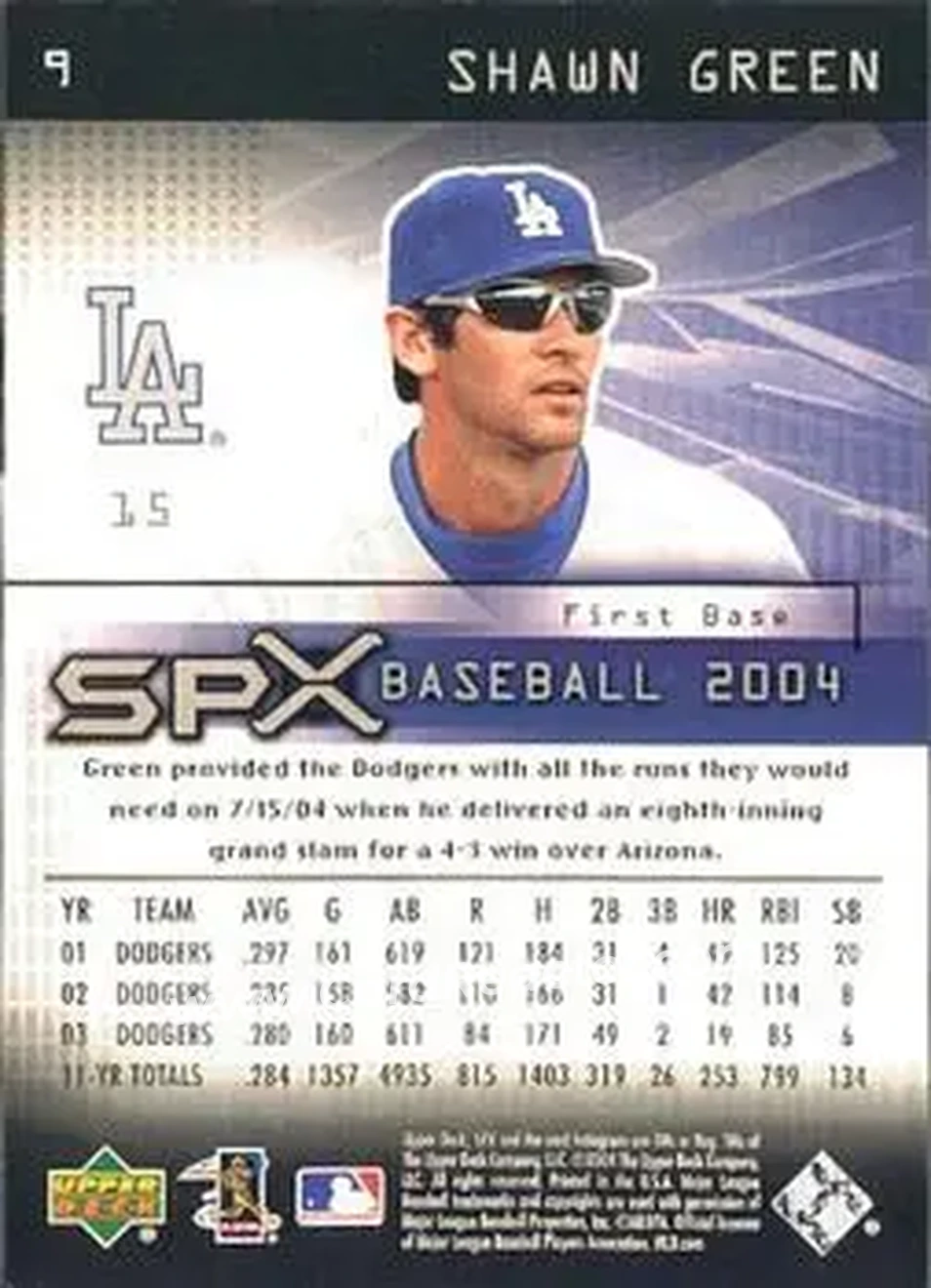 2004 SPx #9 - Shawn Green - Los Angeles Dodgers - Back