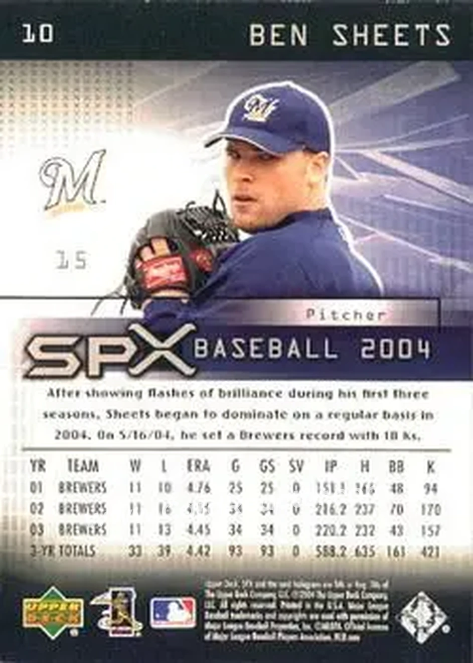 2004 SPx #10 - Ben Sheets - Milwaukee Brewers - Back
