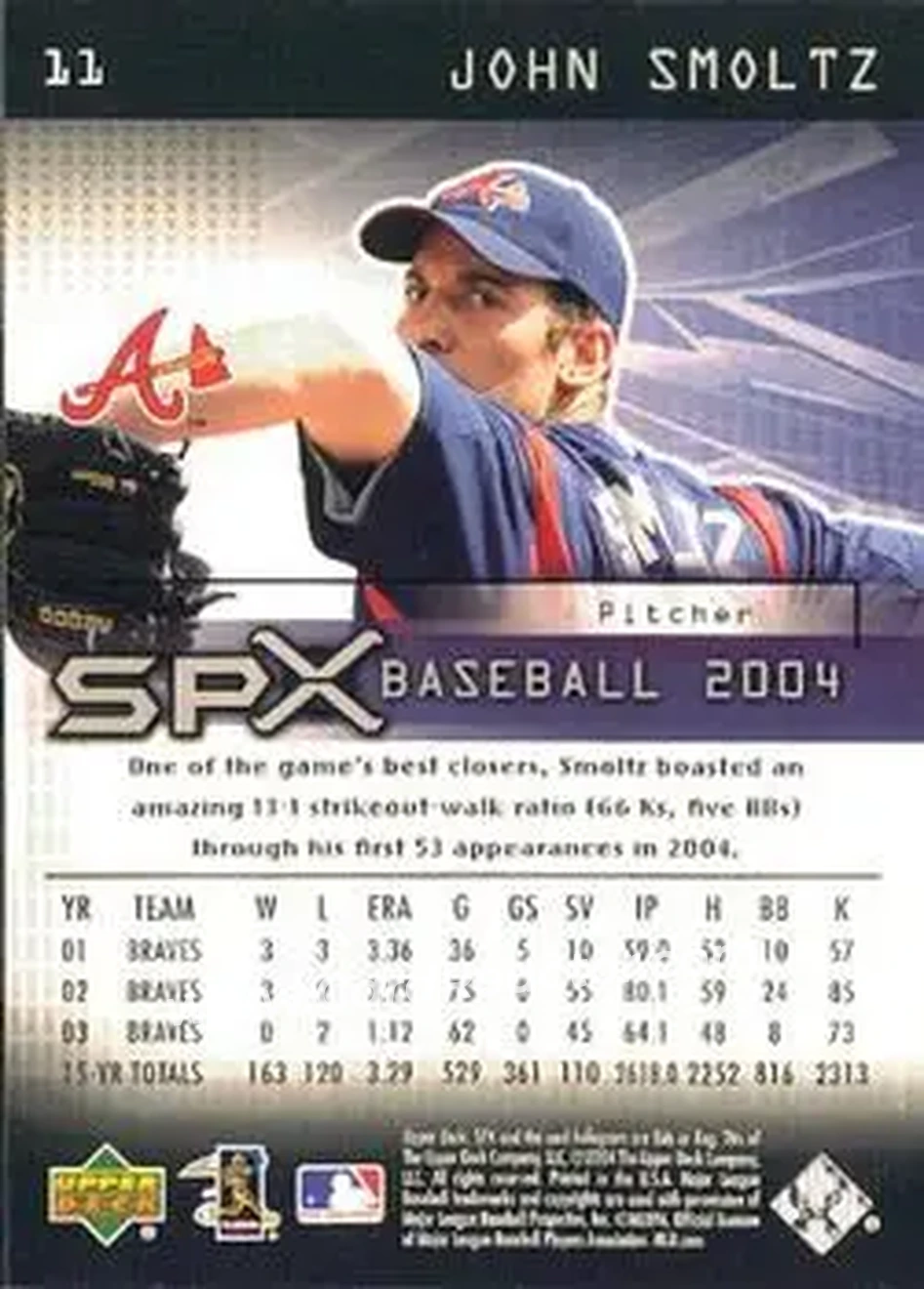2004 SPx #11 - John Smoltz - Atlanta Braves - Back 2004 SPx #11 - John Smoltz - Atlanta Braves - Back