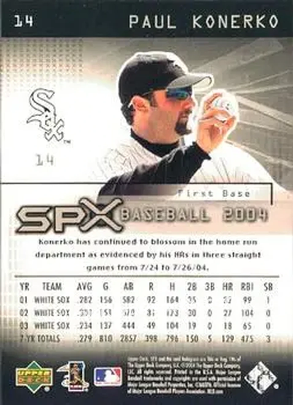 2004 SPx #14 - Paul Konerko - Chicago White Sox - Back