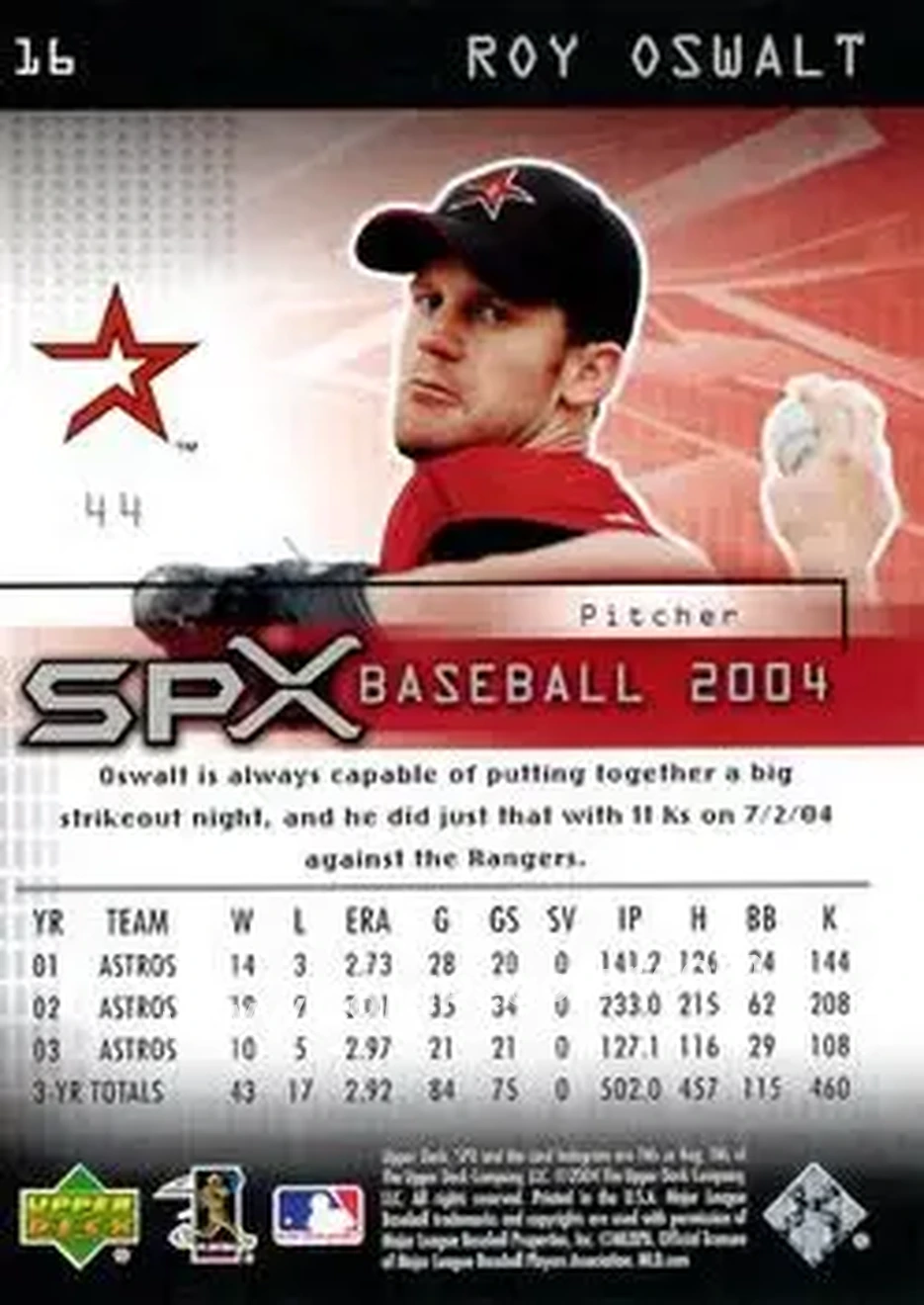 2004 SPx #16 - Roy Oswalt - Houston Astros - Back