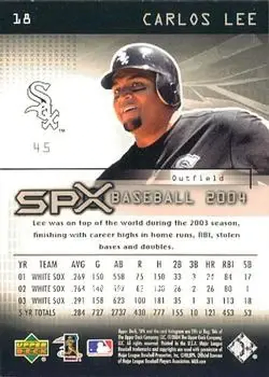 2004 SPx #18 - Carlos Lee - Chicago White Sox - Back 2004 SPx #18 - Carlos Lee - Chicago White Sox - Back