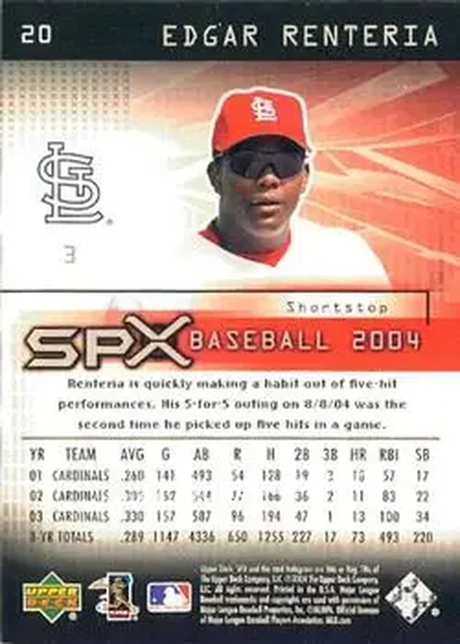 2004 SPx #20 - Edgar Renteria - St. Louis Cardinals - Back