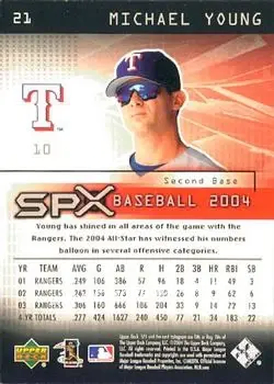 2004 SPx #21 - Michael Young - Texas Rangers - Back 2004 SPx #21 - Michael Young - Texas Rangers - Back