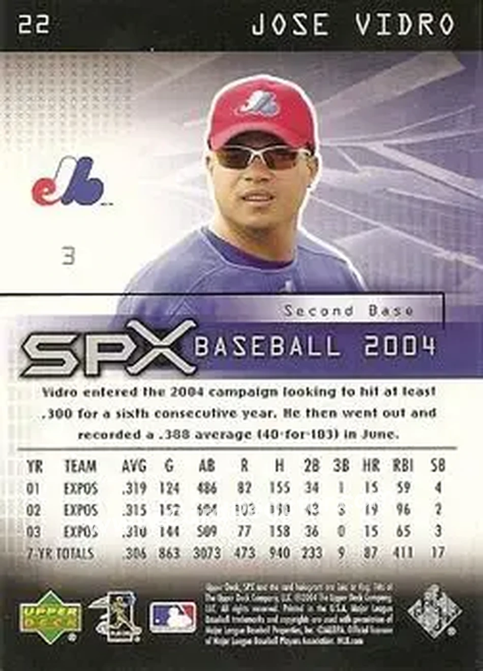 2004 SPx #22 - Jose Vidro - Montreal Expos - Back 2004 SPx #22 - Jose Vidro - Montreal Expos - Back