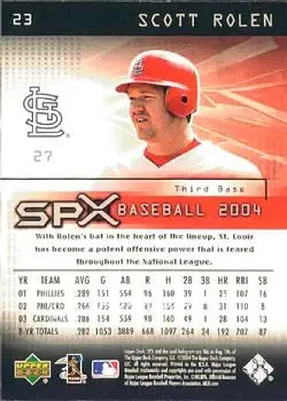 2004 SPx #23 - Scott Rolen - St. Louis Cardinals - Back