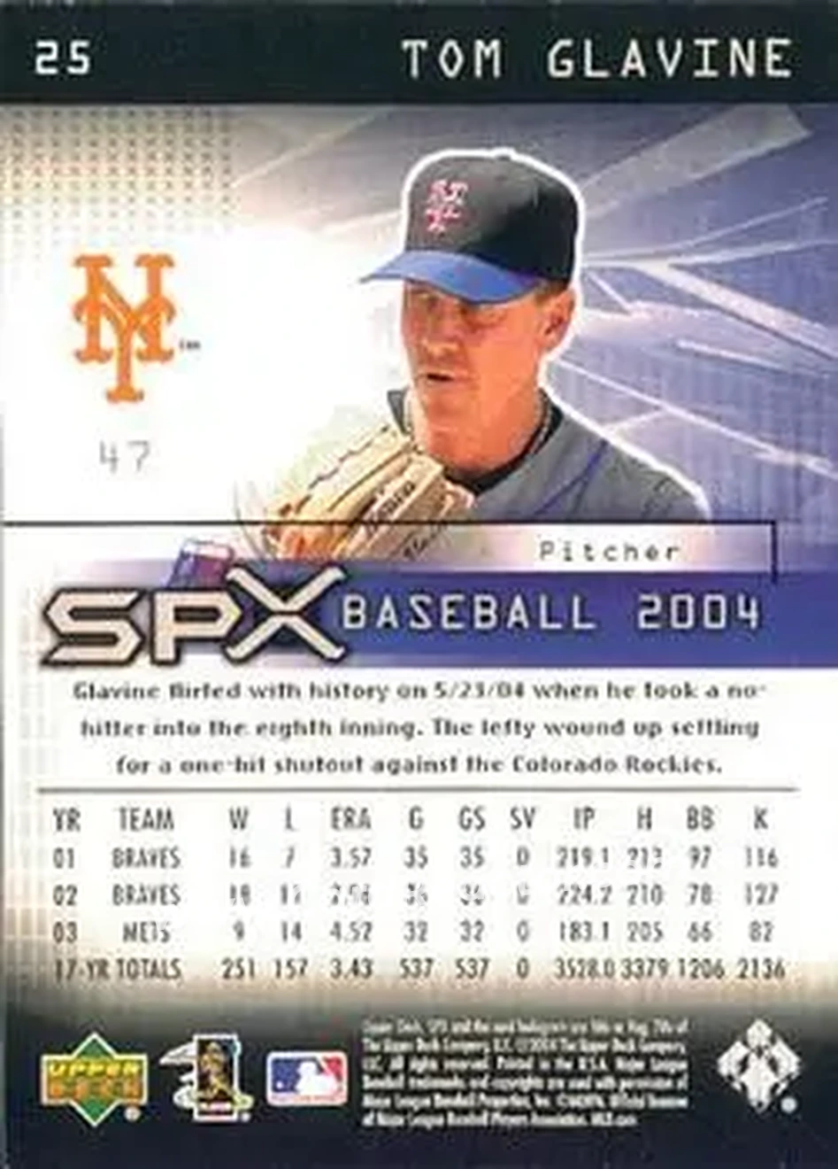 2004 SPx #25 - Tom Glavine - New York Mets - Back