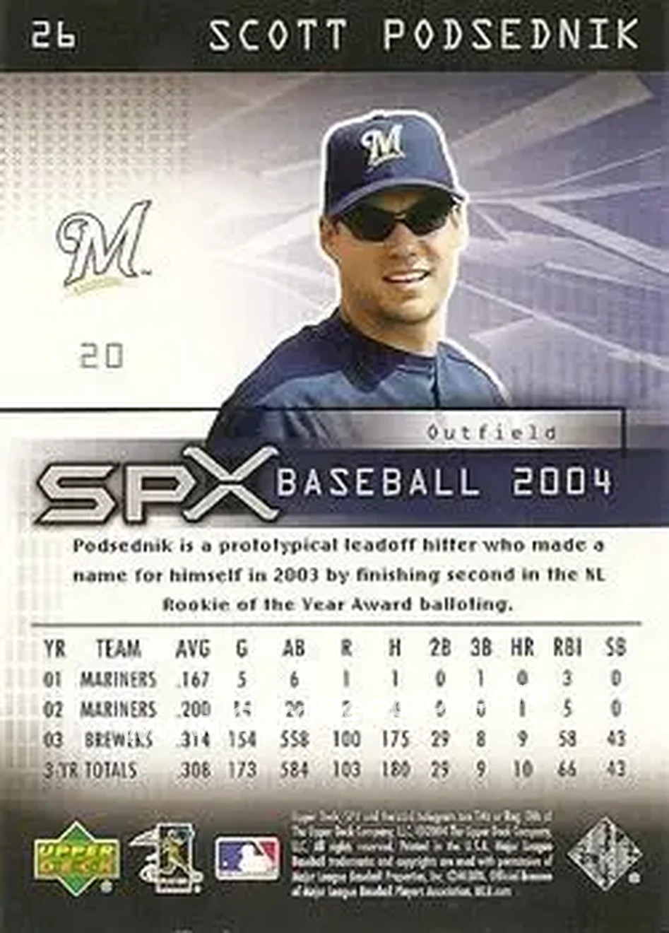2004 SPx #26 - Scott Podsednik - Milwaukee Brewers - Back 2004 SPx #26 - Scott Podsednik - Milwaukee Brewers - Back