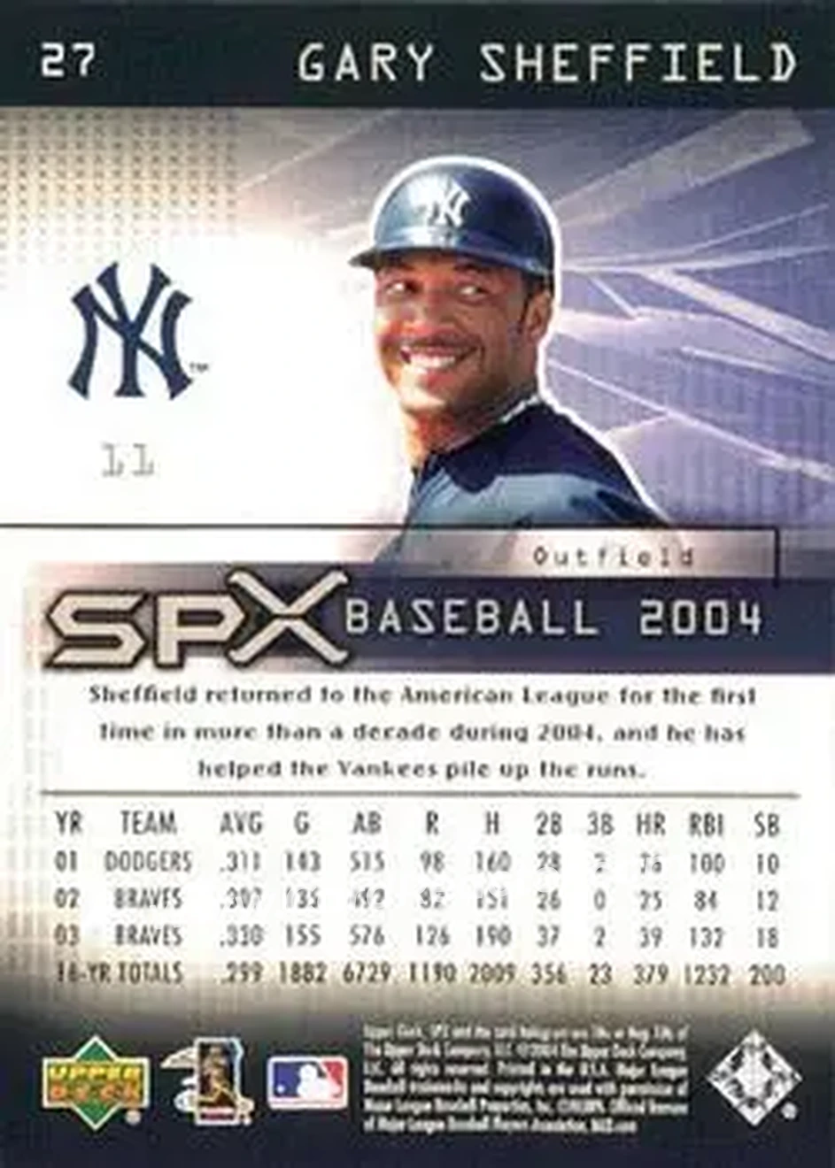 2004 SPx #27 - Gary Sheffield - New York Yankees - Back 2004 SPx #27 - Gary Sheffield - New York Yankees - Back