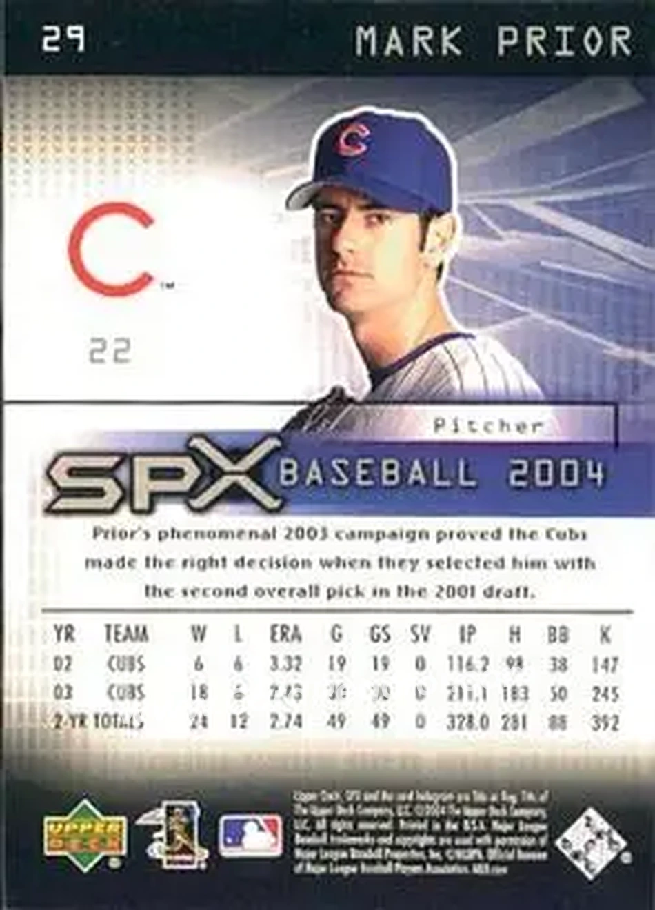 2004 SPx #29 - Mark Prior - Chicago Cubs - Back
