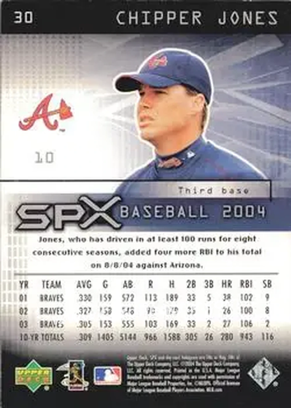 2004 SPx #30 - Chipper Jones - Atlanta Braves - Back 2004 SPx #30 - Chipper Jones - Atlanta Braves - Back