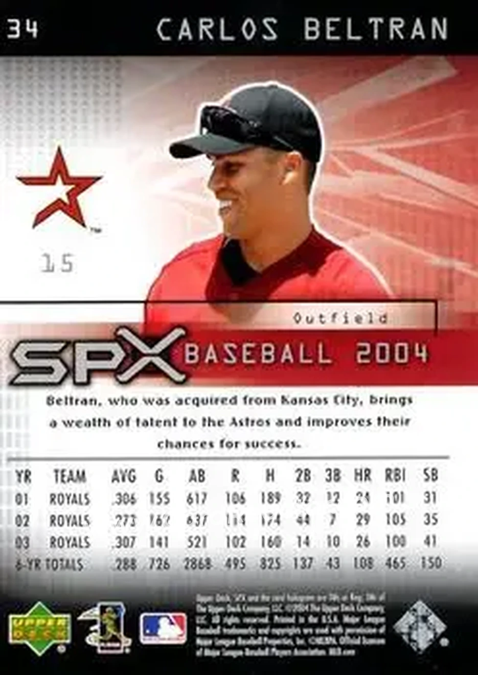 2004 SPx #34 - Carlos Beltran - Houston Astros - Back 2004 SPx #34 - Carlos Beltran - Houston Astros - Back