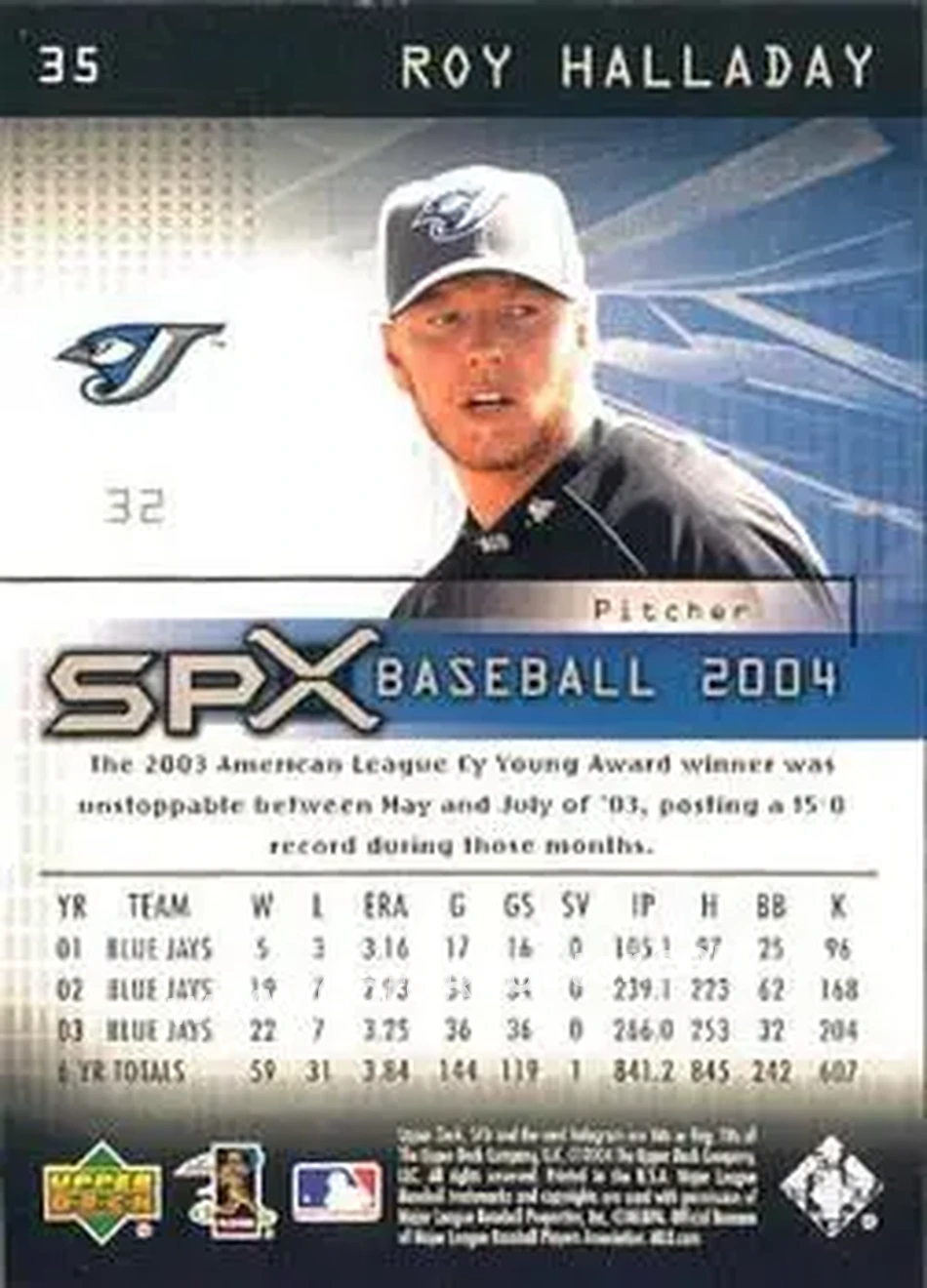 2004 SPx #35 - Roy Halladay - Toronto Blue Jays - Back