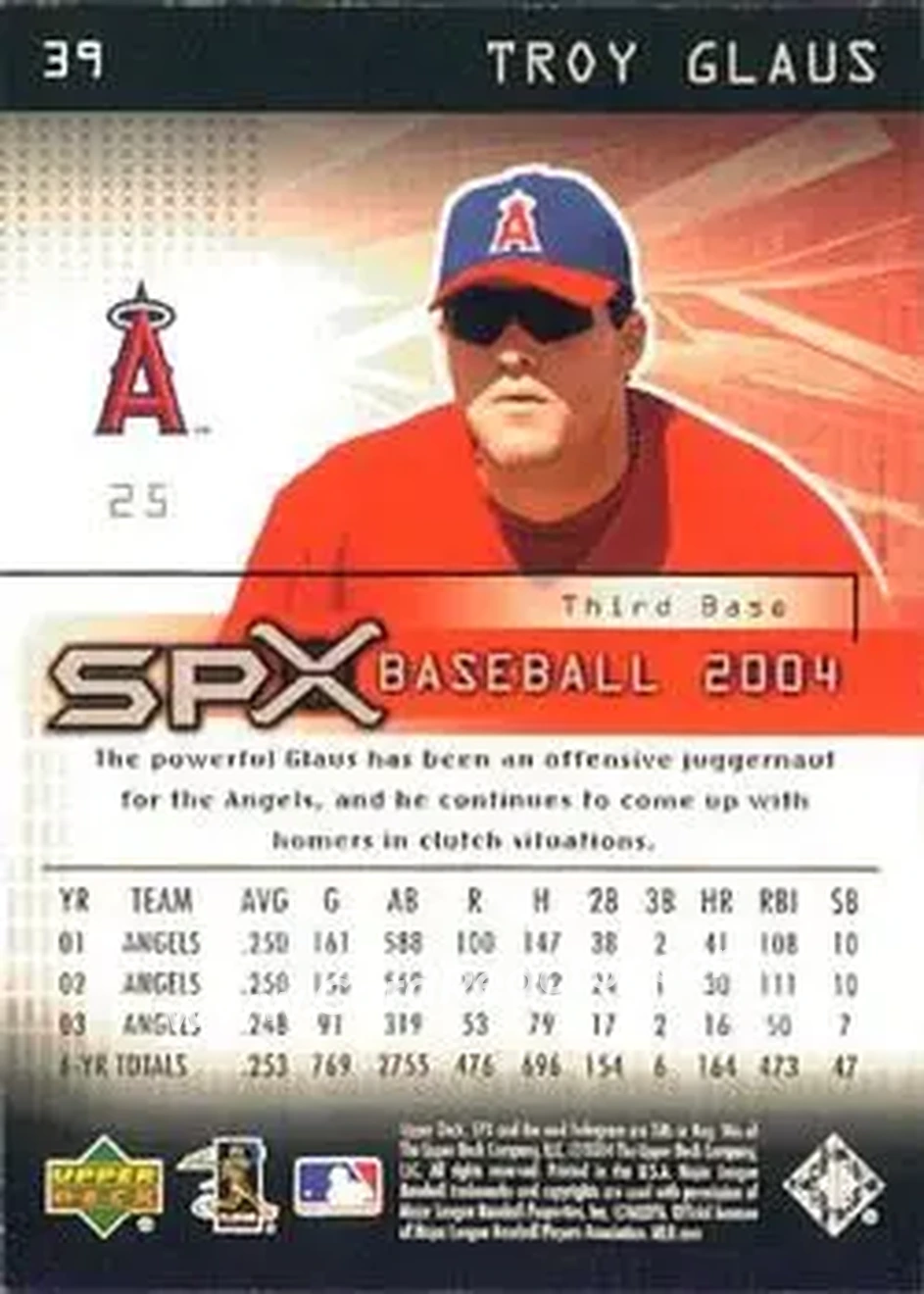 2004 SPx #39 - Troy Glaus - Anaheim Angels - Back
