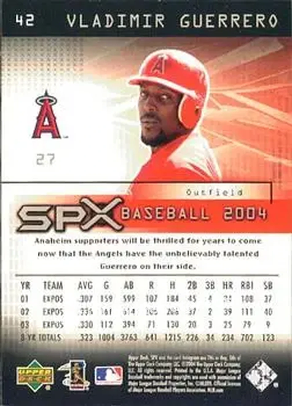 2004 SPx #42 - Vladimir Guerrero - Anaheim Angels - Back 2004 SPx #42 - Vladimir Guerrero - Anaheim Angels - Back