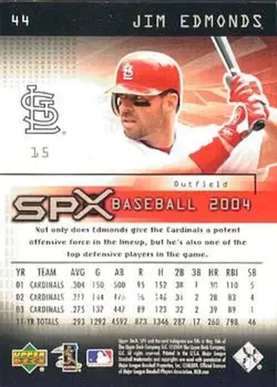 2004 SPx #44 - Jim Edmonds - St. Louis Cardinals - Back 2004 SPx #44 - Jim Edmonds - St. Louis Cardinals - Back