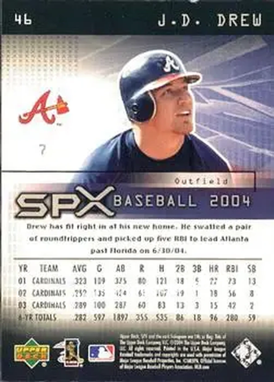 2004 SPx #46 - J.D. Drew - Atlanta Braves - Back 2004 SPx #46 - J.D. Drew - Atlanta Braves - Back